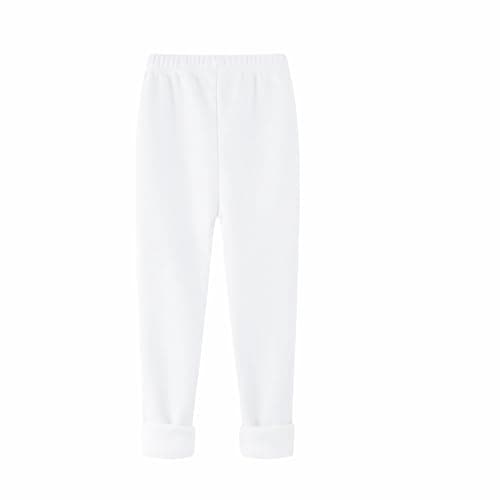 VilyR Girls' Fleece Lined Leggings Cotton Kids Warm Pants,White,3-4Y