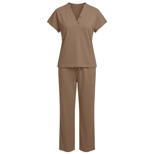 Women's 2 Piece Sets for Women Going Out Navy Pink Grey Summer Lounge Travel Outfits Sleeveless Blouse and Wide Leg Pants Airport Casual Trendy Sweatsuits Size 8 10 12 14 16 18 20 22 24 26 28 30 32 — view 4