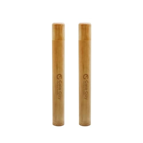 Gaia Guy Bamboo Toothbrush Travel Case 2 Pack - Portable Bamboo Toothbrush Holder Great For Plastic-Free Travel, Camping and Zero Waste Living, Natural, Retro — view 4