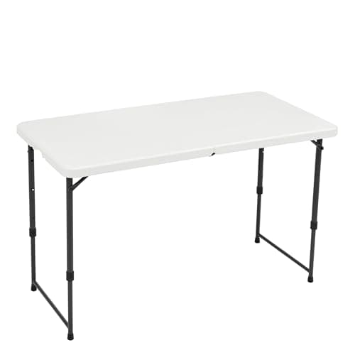 Amazon Basics 4 Foot Rectangular Folding Table, 4 Adjustable Height Settings with Carrying Handle, Indoor & Outdoor, Portable, Lightweight, Travel Table, Picnic, Camping, White, 121.4 x 60.7 x 86.1 cm