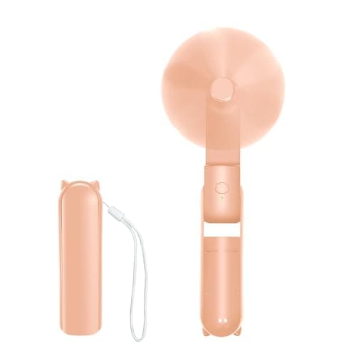 Jsdoin Hand Held Fan, Portable Handheld Fan with 3 Speeds, USB Rechargeable Foldable Travel Fan with Power Bank Desktop Fans with Lanyard for Home Travel Office Outdoor (Pink)