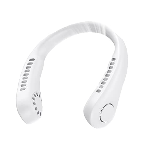 Neck Fan, Portable Neck Fans Rechargeable, 5 Speeds USB Personal Bladeless Fan 3000mAh Battery, Wearable Hands-Free Cooling Fan for Men & Women, Leafless Hanging Mini Fans for Outdoor Travel (White+)