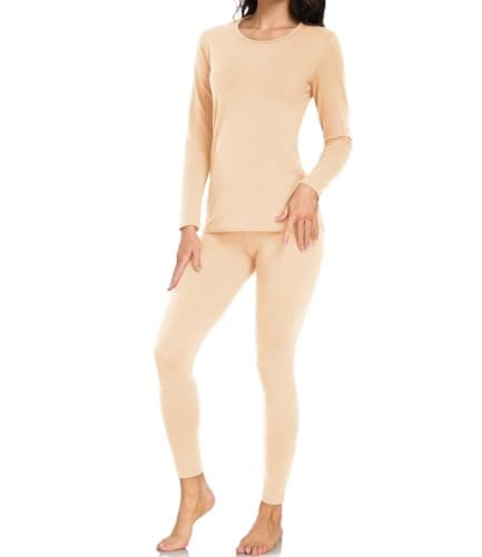 wirarpa Women's Thermal Underwear Set Cotton Base Layer Top & Bottoms M