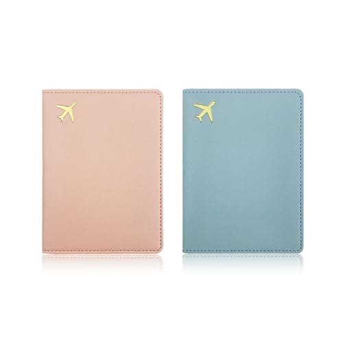 KYRINOVA 2 Pcs Passport Holder, PU Leather Travel Document Holder, Portable Passport Wallet for Travelers Business Cards Tickets (Light Blue Pink)