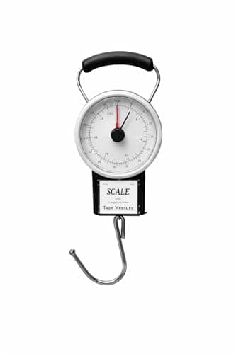 Luggage Scale With Tape Measure 1m Tape Measure Portable Analog Hanging Baggage Scale For Travel Airline Weight Capacity 34kg Heavy Duty Suitcase Weight Scale Up To Travel Bag Weight Checker With Hook