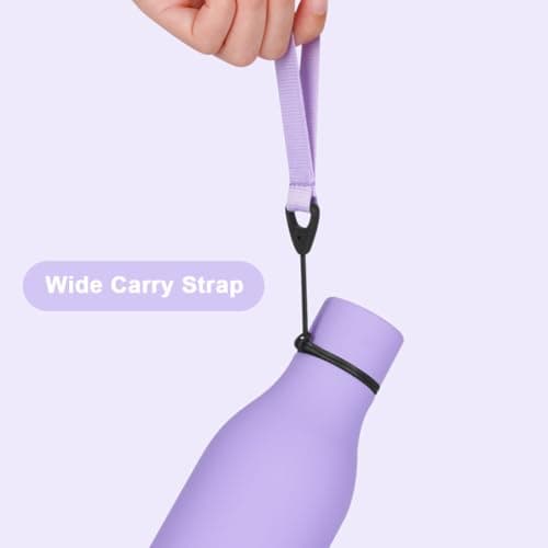 flintronic 550ml Water Bottles with Strap,Double Wall Vacuum Insulated Water Bottles Keeps Drinks Cold 24 Hrs/Hot 12 Hrs|Leak Proof|BPA Free,Stainless Steel Water Bottles for Gym,Hiking-Purple — view 3