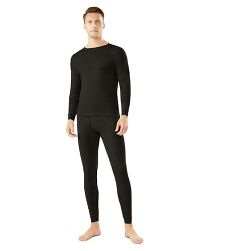 Men's Thermal Underwear Set – Warm Base Layer Top & Bottom with Brushed Interior | Quick-Dry Winter Set in Black UK Sizes L