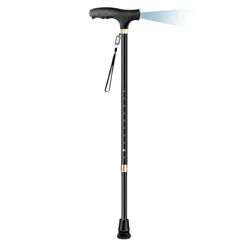 Height Adjustable Walking Sticks for Women and Men, OOCOME Adjustable Walking Cane with LED Light and Rubber Tips, Aluminium Walking Stick for Elderly Arthritis Seniors and Disabled (Black)