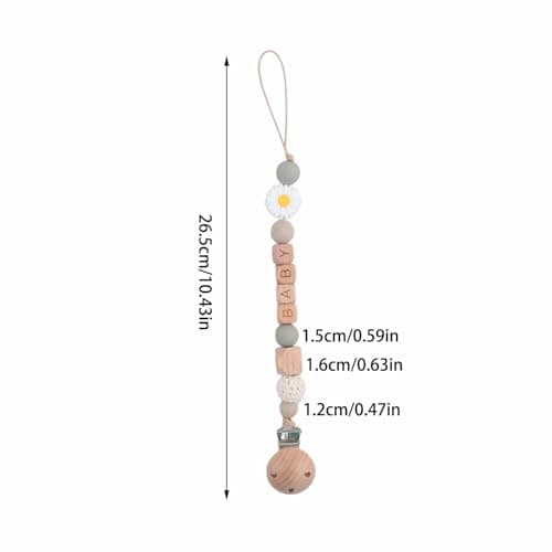 Play Activity Toy Flower Pacifier Clip Silicone Bead Pacifier Clip For Baby Girls And Boys With Birthday Present Lollipop Beadless Silicone Baby Wood (Mint Green, One Size) — view 3