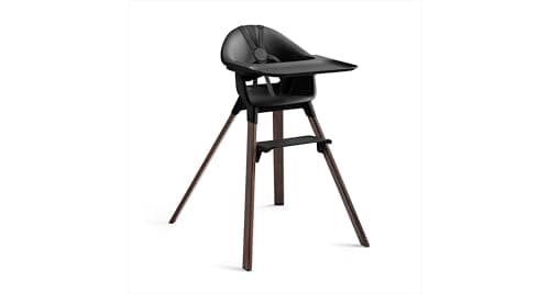 Stokke Clikk High Chair - Portable Baby Highchair with Tray, Footrest & Harness - Easy Tool-Free Assembly for Home & Travel, 6 Months to 3 Years, Black/Warm Brown