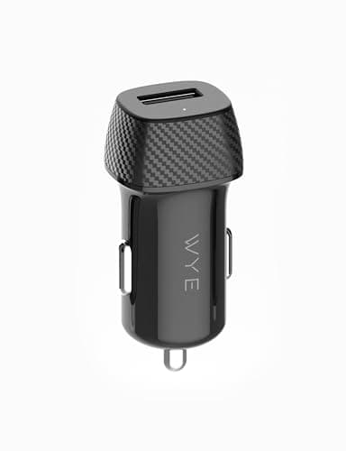 WYE Slim Mini Single USB-A Car Charger Adapter Plug, 12W 5V/2.4A Cigarette Lighter Power Plug Block with Carbon Fiber Finish for iPhone, Android, Dashcam, GPS & Travel - Black