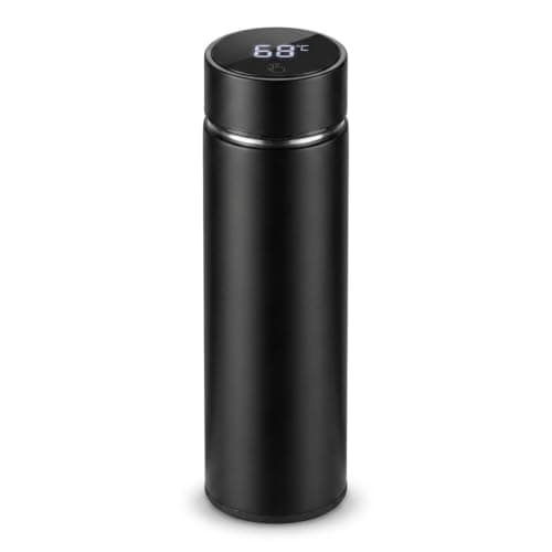 500ml Smart Vacuum Insulated Stainless Steel Water Bottle with LCD Temperature Display, Double Wall Leakproof Thermal Flask for Hot & Cold Drinks, Reusable Travel Bottle (Black)