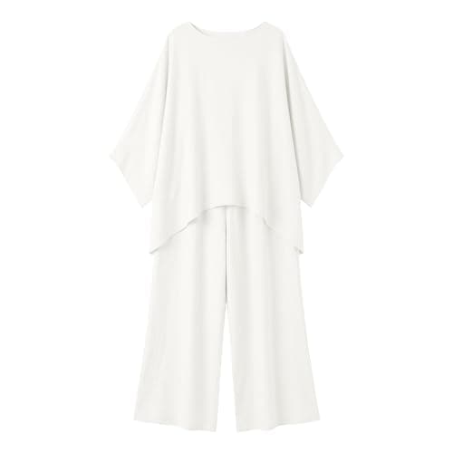 Lounge Wear Set Women Casual Linen Tracksuits 2 Piece Outfits Loose Summer Co Ord Set Ladies Long Sleeve Tunic Tops Pullover Elastic Waist Wide Leg Trousers Holiday Beach Travel Wedding Party Uk S-2XL — view 2