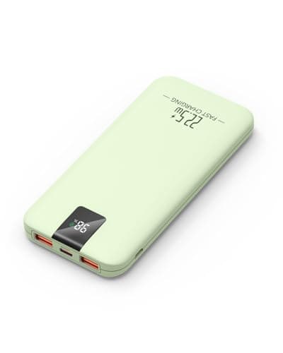 Odetrik Portable Charger 10000mAh 22.5W Power Bank, Fast Charging External Battery Pack with 3 Outputs & 2 Input, Type-C In/Out, LCD Display Slim Portable Phone Charger for Smartphone, Tablets (Green)