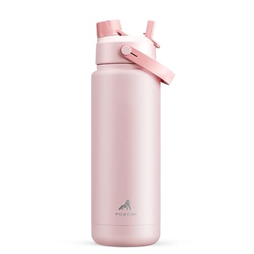 POWCAN Insulated Water Bottle with 2-in-1 Straw and Spout Lid, Keep Cold 24H, Leak-Proof, Fits in Car Cup Holder, Stainless Steel Water Bottle for Sports, School, 946 ml, Cotton Candy