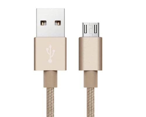 iTechCover Braided USB Cable Charging Cord/Charger Power Lead Wire Compatible with Kingtop Rechargeable LED Head Light Torch Headlamp/Gold / (1m / 3.3ft)