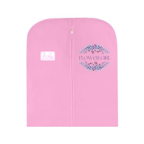 Bridal Gown Garment Bag - Printed Wedding Dress Bag | Long Dress Covers for Bride & Bridesmaids | Breathable Clothes Bag for Storage & Travel (Flower Girl's Logo on Pink Bag)