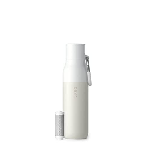 LARQ Bottle Filtered – Insulated Stainless Steel Water Bottle with Filter Straw, Removes Chlorine, PFAS Lead, BPA-Free Leak Proof Flip Top, 24h Cold for Travel Gym Office, 740ml, Granite White