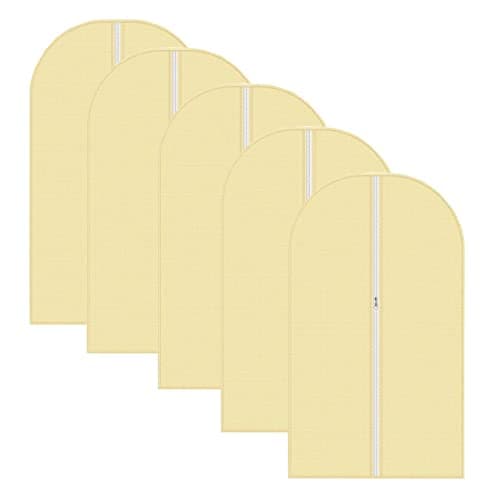 Vinsani 5pc Dustproof Garment Bags Hanging Clothes Covers Breathable, Cream