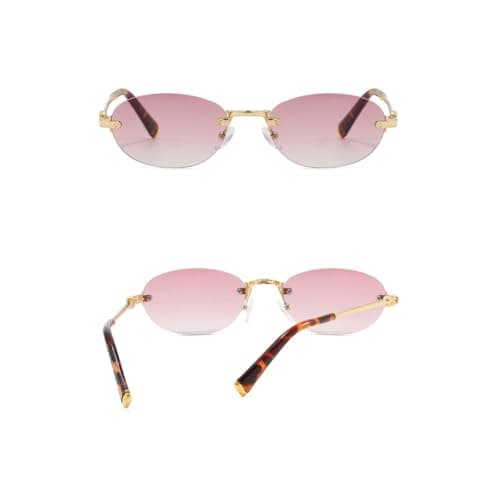 frissin Oval Rimless Sunglasses Womens UV400 Protection Gradient Lenses Gold Metal Temples Luxury Ladies Sun Glasses Minimalist Sunnies Outdoor Street Travel Party Holiday — view 4