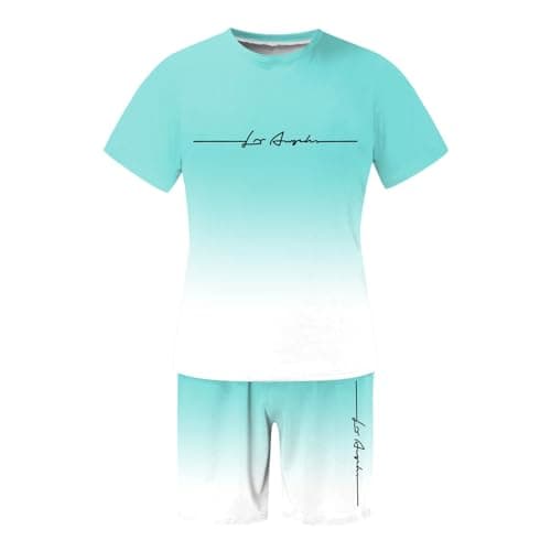 Male Print Erotic Print Two Piece Short Sleeve T-Shirt Shorts Set (Mint Green, L) — view 2