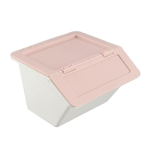 OEBUAFI Mini Desktop Storage Box, Plastic Stackable Organizer with Flip Lid, for Stationery Jewelry Makeup Accessories (Pink) — view 5
