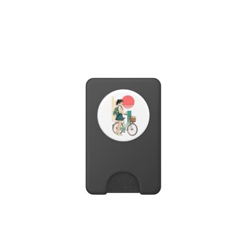 Anime Girl Retro Bicycle Teal Coral City Pop Travel Art PopSockets PopWallet for MagSafe — view 2