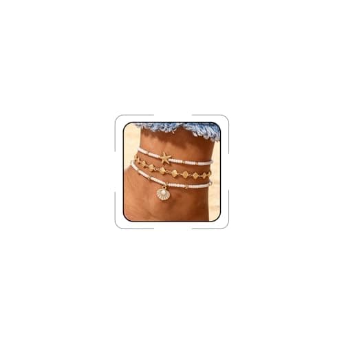 Sidlens Gold Shell Ankle Bracelets for Women Adjustable Boho Beach Jewelry Set With Starfish Conch Pearl Bead Summer Vacation Foot Accessories Gifts for Travel, Adjustable, Alloy, no gemstone