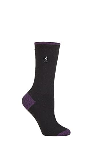 HEAT HOLDERS SOCKSHOP Ladies 1.0 TOG Ultralite Striped, Argyle & Patterned Socks Pack of 1 Oia Heel & Toe Black/Purple 4-8