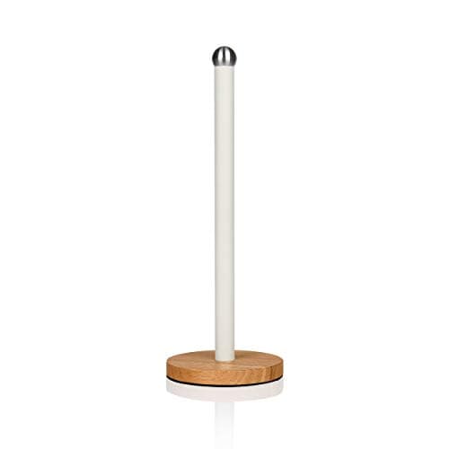Swan SWKA17511WHTN Nordic Scandi Towel Pole/Kitchen Roll Holder with Non-Slip Wooden Base, Cotton White, Steel, Holds 1