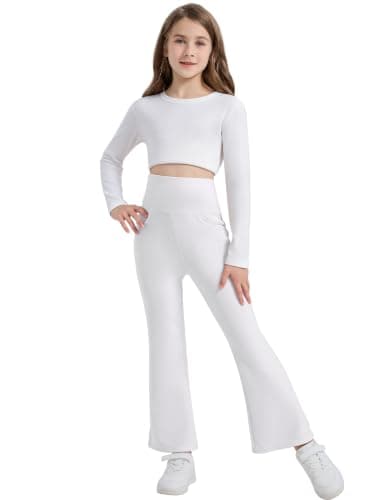Girls Fleece Lined Flared Leggings with Pockets Winter Warm Yoga Pants — view 4