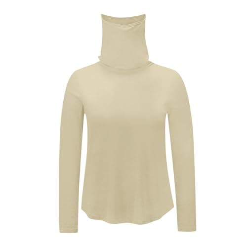 Slxbear Rash Guard for Women with Face Mask, Outdoor UPF Sun Protection Shirts, Breathable Long Sleeve Shirt Hiking Workout Tops, Active Athletic Comfy Skinny Travel Clothing Beige M — view 4