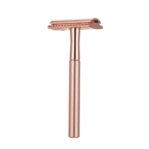 Jiawu Safety, Stainless Steel Rust-Resistant Double Beard, Shaving Tool with Ergonomic Anti-Slip Handle for Home Travel Hotel Use (Rose Gold)