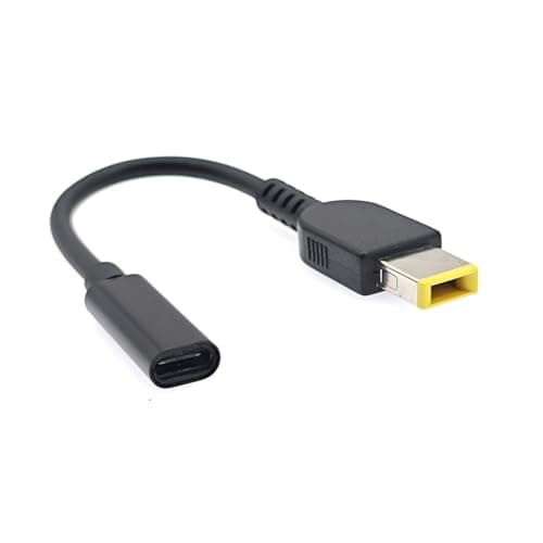 JZK 65W PD USB-C to slim tip cable adapter for ThinkPad, USB Type C female to rectangle yellow male connector for Lenovo Laptop power adaptor charger cord converter
