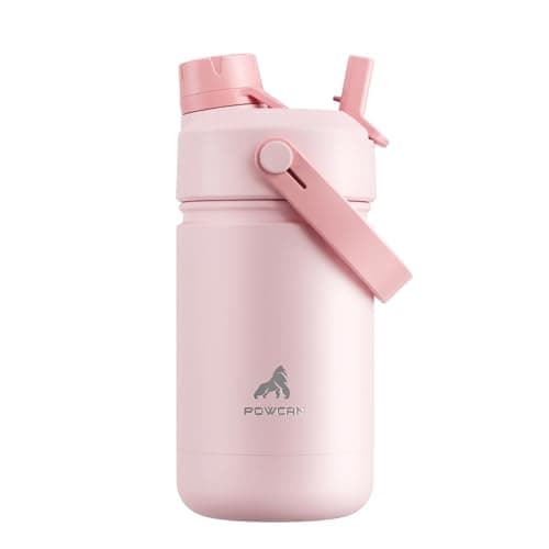 POWCAN Insulated Water Bottle with 2-in-1 Straw and Spout Lid, Keep Cold 24H, Leak-Proof, Fits in Car Cup Holder, Stainless Steel Water Bottle for Sports, School, 355 ml, Cotton Candy