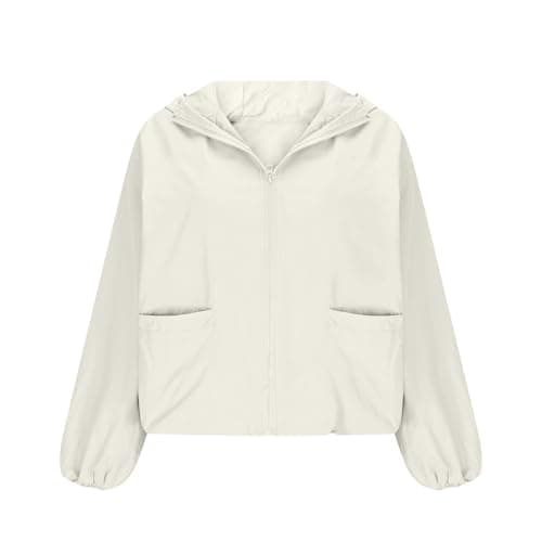 Cropped Waterproof Jacket for Women UK Lightweight Windproof Packable Rain Coat Breathable Hooded Windbreaker Zip Up Crop Jacket with Pockets Casual Raincoat Running Golf Cycling Outwear — view 3