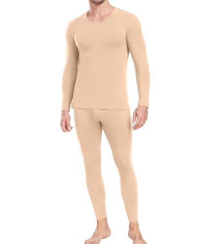 wirarpa Men's Thermal Underwear Set Cotton Long Johns Base Layer Beige L