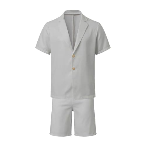 RUMAOZIA Men's Linen Summer Lightweight Suits Short Summer Shirt Set Figure-Shaping Travel Linen Suit Urban Breathable Expedition Oversize Short Sleeve Suit Beach Two Piece Leisure Suit, O Light Grey — view 5