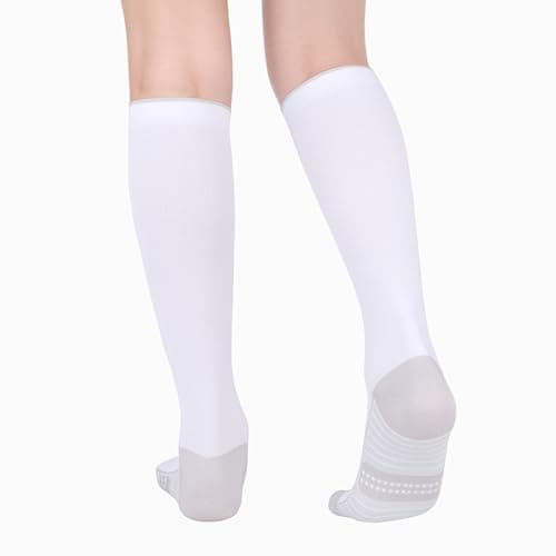 YUEDGE Womens Compression Athletic Running Sokcs for Women Size 4-7, White Travel Flight Socks Graduated Compression Stockings for Sports Cycling Fitness, 3 Pairs — view 4