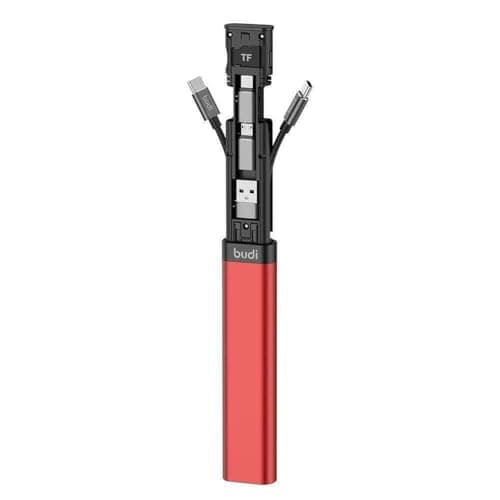 Budi Universal Travel USB Cable Adapter Set, Phone Charging, Data Sync & OTG - Red