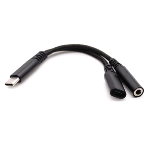 AJPARTS UK USB-C to 3.5mm Jack + Charging Splitter Cable – Short Adapter for Headphones + Power – Ideal for Travel, Car, Work & Gaming – 13.5cm BLACK