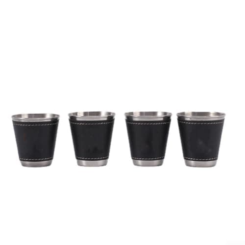 Portable Stainless Steel Cups 70ml Stackable Travel Mug Set with Leather Bag for Camping Hiking Picnic Outdoor Activity Black — view 5