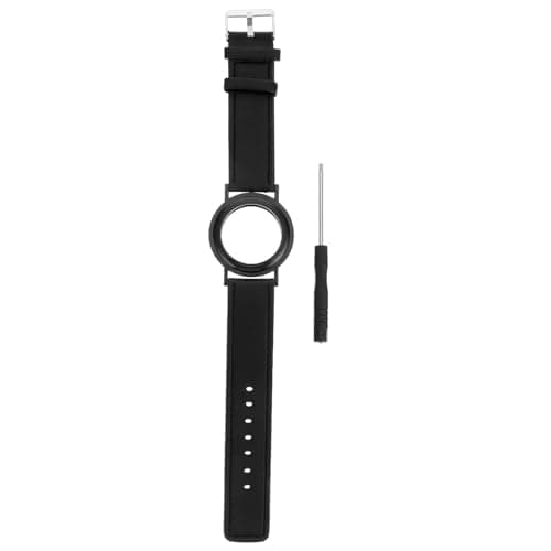 Mobestech Leather Watch Band Compatible with Locator Device, Vintage Black Genuine Leather Strap with Protective Cover, Adjustable Wristband for Travel and Everyday Use