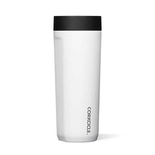 Corkcicle Commuter Cup Travel Mug - Insulated Coffee Mug with Lid - Keeps Drinks Cold 18 Hours - 360° Spill-Proof Sip Lid - Holdiay Gift - Great for Gifting Warmth - 17 oz - Gloss White