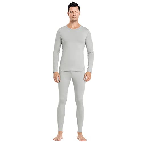 PISIQI Men's Thermal Underwear with Ultra Soft Fleece Lining, Base Layer for Skiing in Warm Winter, Top and Bottom, Gray, M