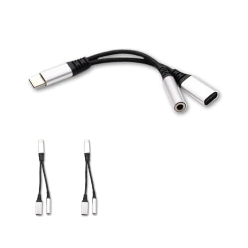 AJPARTS UK USB-C to 3.5mm Jack + Charging Splitter Cable – Short Adapter for Headphones + Power – Ideal for Travel, Car, Work & Gaming – 13.5cm SILVER (2 Pack)