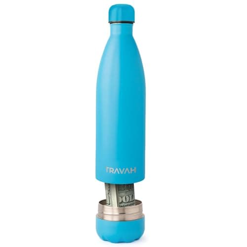 Travah Travel Water Bottle Stainless Steel with Storage for Cash, Keys, Valuables Insulated Bottle for Men and Women Hot and Cold Water Bottle Leak-Proof (Light Blue)