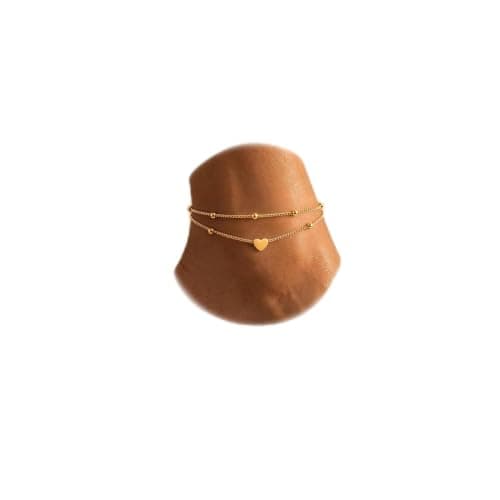 QKEOISUD Adjustable Heart Layered Ankle Bracelets for Women