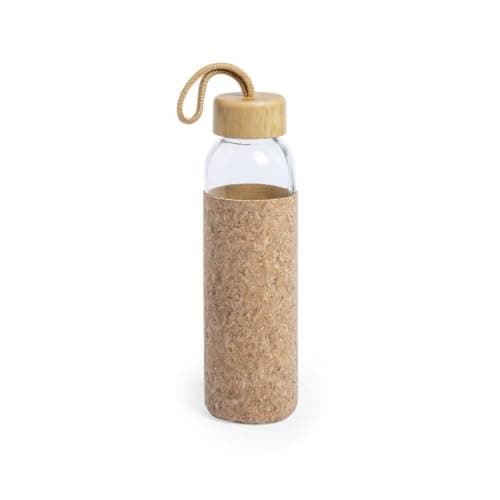 Personalised 500ml Glass Water Bottle with Cork Cover & Bamboo Lid - Eco-Friendly Custom Branded Reusable Bottle with Carry Handle for Travel & Everyday Use — view 4