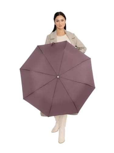 UK-UNIQUE Windproof Travel Umbrella - Compact, Light, Automatic, Strong and Portable - Wind Resistant, Small Folding Backpack Umbrella for Rain - Men and Women (Pecan)